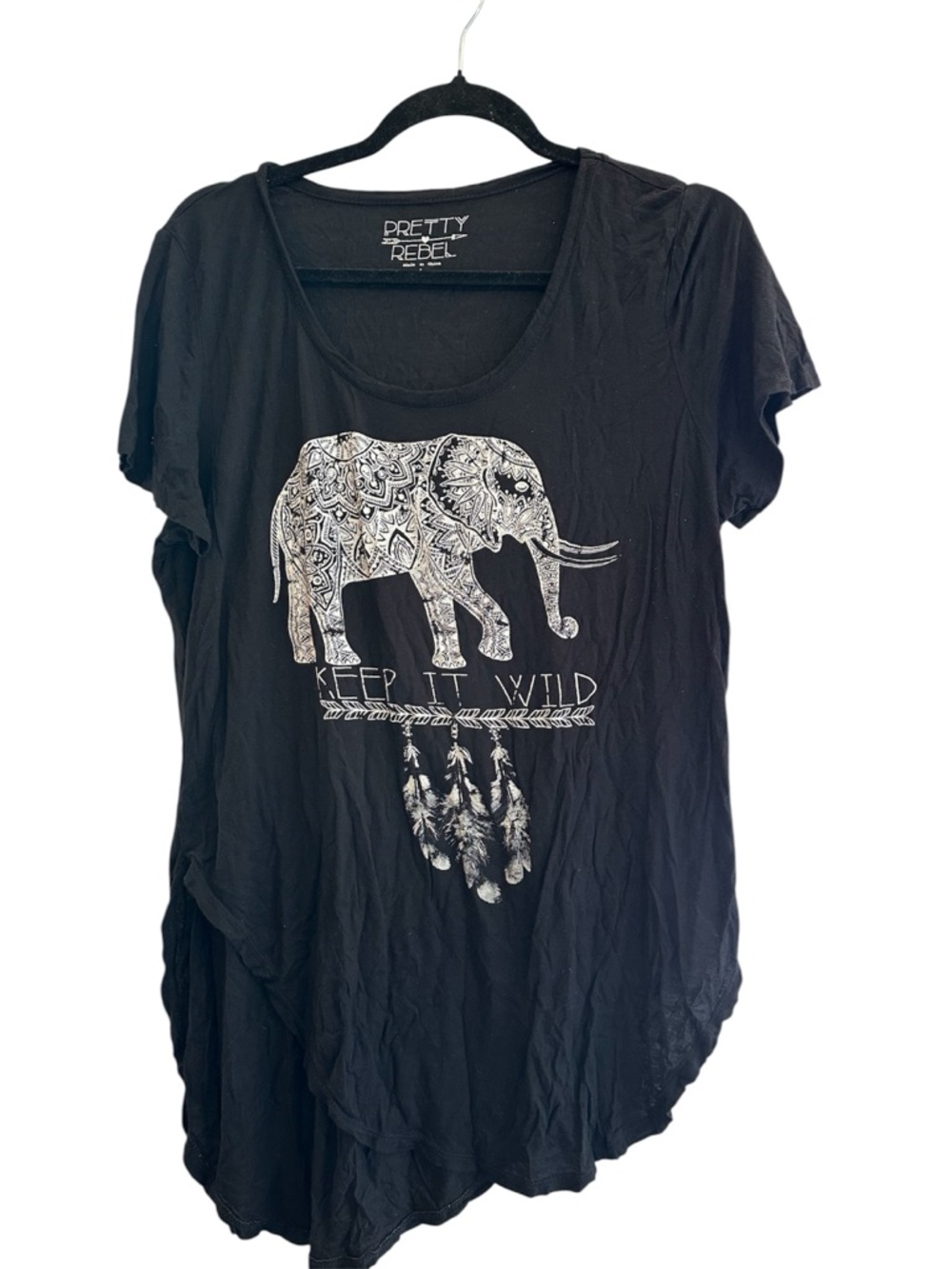 Pretty Rebellious Black Short-Sleeve Elephant Graphic Tee